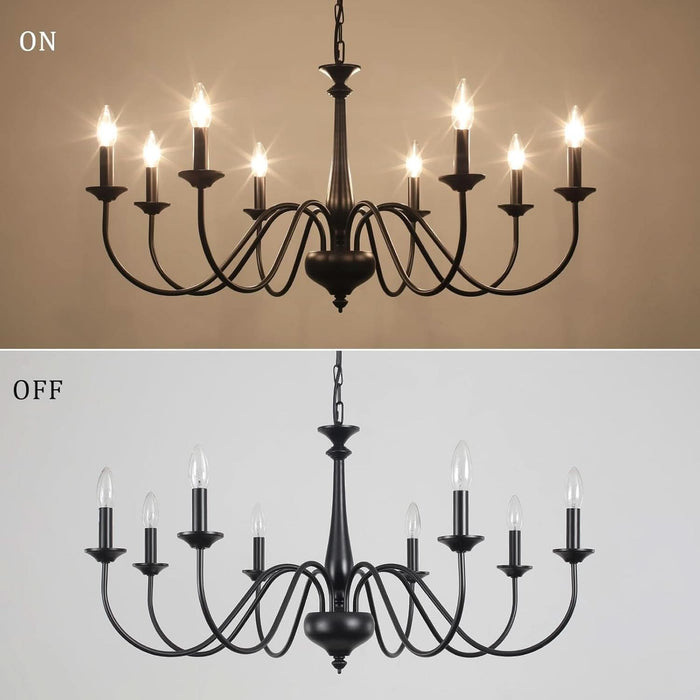 Black Chandelier for Dining Room Light Fixture Hanging 8 Light Modern Farmhouse Chandelier Rustic Vintage Candle Pendant Lighting Fixtures Ceiling for Kitchen Island Foyer Entryway Living Room Bedroom