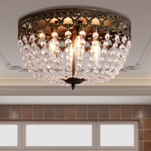 15" Vintage Ceiling Light, 4-Lights Bronze Crystal Flush Mount Chandelier Light Fixture, Antique Ceiling Lamp for Living Room Bedroom Dining Room Kitchen Hallway Locker Room