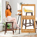 24" Bar Stools Set of 2, Upholstered Counter Height Barstools with Low Back, Footrest, Armless Wood Bar Chairs for Kitchen Island, Dining Room, Brown & Beige