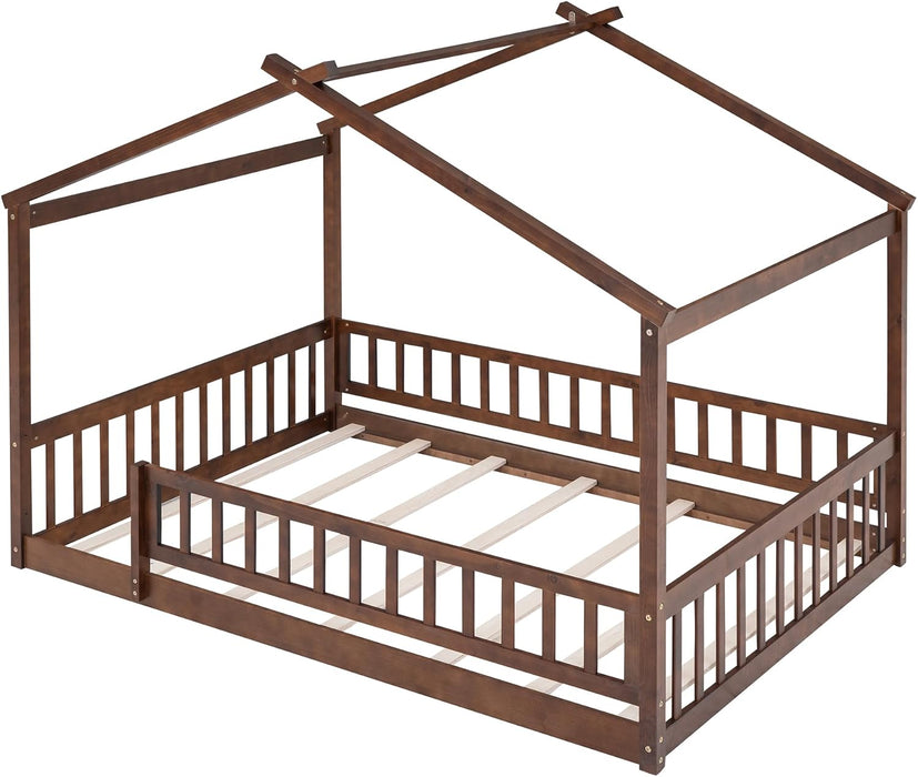 Full Size Montessori Playhouse Bed Frame WalnutFinish