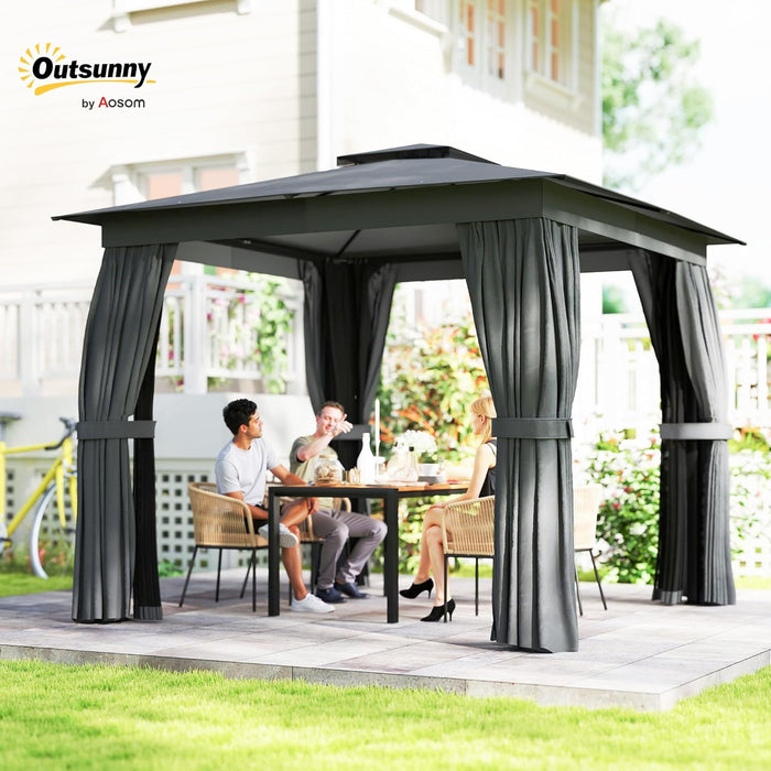 10' X 10' Outdoor Patio Gazebo, Heavy Duty Gazebo Canopy Shelter with Double Roof, Curtains, Netting, Steel Frame, UPF30+ Protection, Ceiling Hook for Lawn, Backyard, Deck, Dark Gray