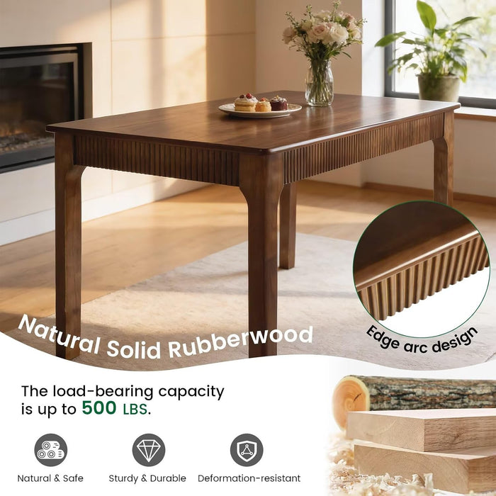 31.5" Solid Wood Dining Room Table, Rectangular Kitchen Real Wooden Table | 2 Person Modern Farmhouse Mid Century Fluted Design Furniture Desk for Home,Small Space,Apartment,Living Room Walnut