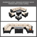 10 Pieces Outdoor Sectional All-Weather Wicker Patio Furniture Set Patio Sectional and Steel Fire Table and Glass Patio Table Non-Slip Cushions and Waterproof Covers, Khaki