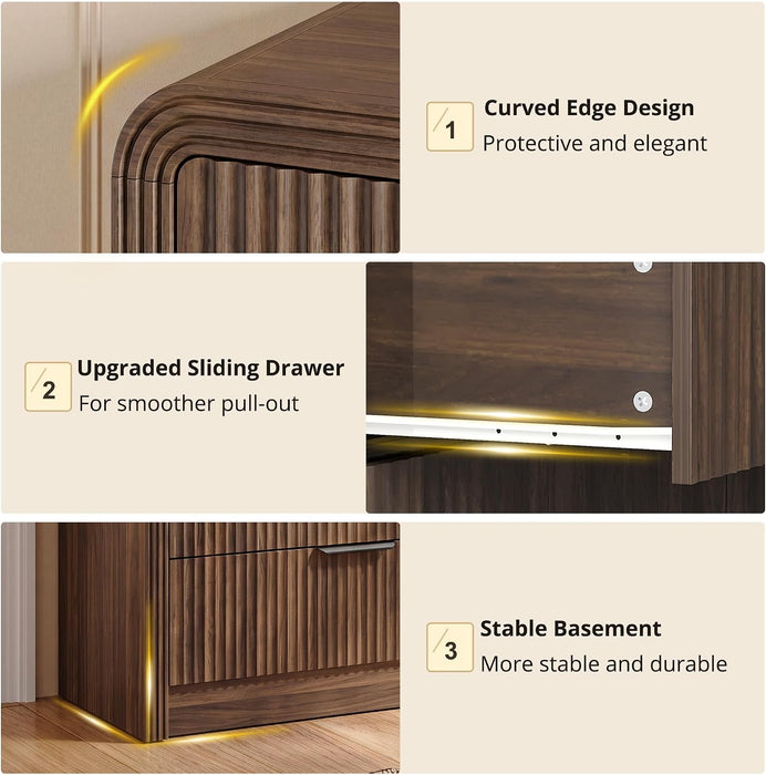 Fluted Wood Dresser 5 Drawers 48" Tall Curved Modern Chest Organizer