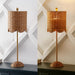 27.5" Brass Gold Coastal Buffet Table Lamp Set of 2 for Bedroom, Boho Table Lamps with Natural Rattan Scalloped Shade, Pull Chain, LED Bulbs Included JYL1138A-SET2
