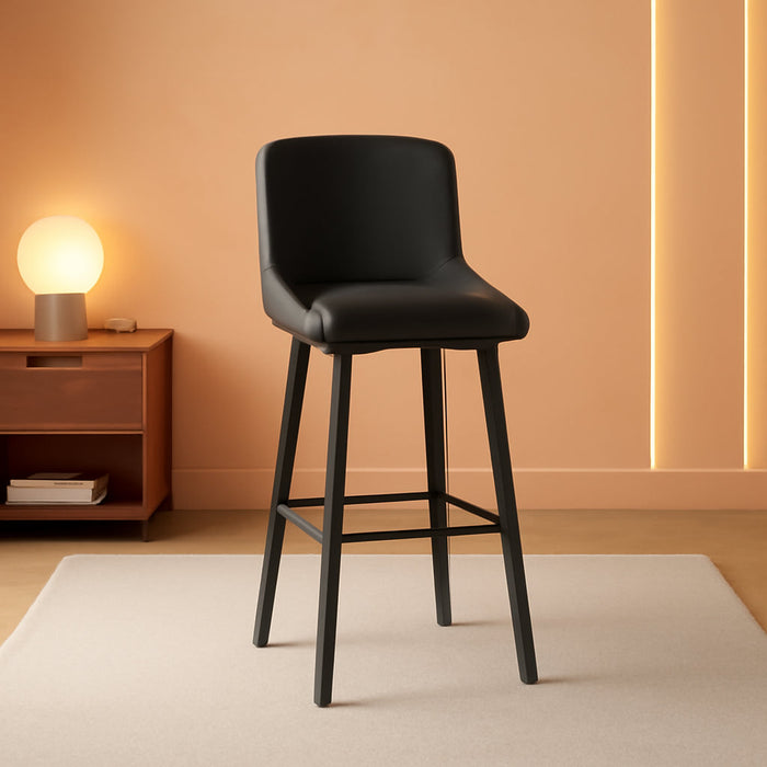 Swivel Bar Stools, 29''H Upholstered Barstools with Backs, Modern Counter Height Bar Stool Chairs for Kitchen Island, Metal Legs (Black- Faux Leather, Set of 3-29" H)