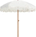 Boho Fringe Umbrella Outdoor Patio, 6.5Ft UPF50+ Picnic Umbrella with Tassels with Steel Pole and Push Button Tilt, Antique White