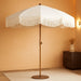Boho Fringe Umbrella Outdoor Patio, 6.5Ft UPF50+ Picnic Umbrella with Tassels with Steel Pole and Push Button Tilt, Antique White