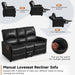 Manual Reclining Loveseat Sofa with Reversible Console, Double Recliner Couch with Cup Holders & Charging Ports, PU Leather 2-Seater Recliner Sofa for Living Room, RV, Small Spaces, Black