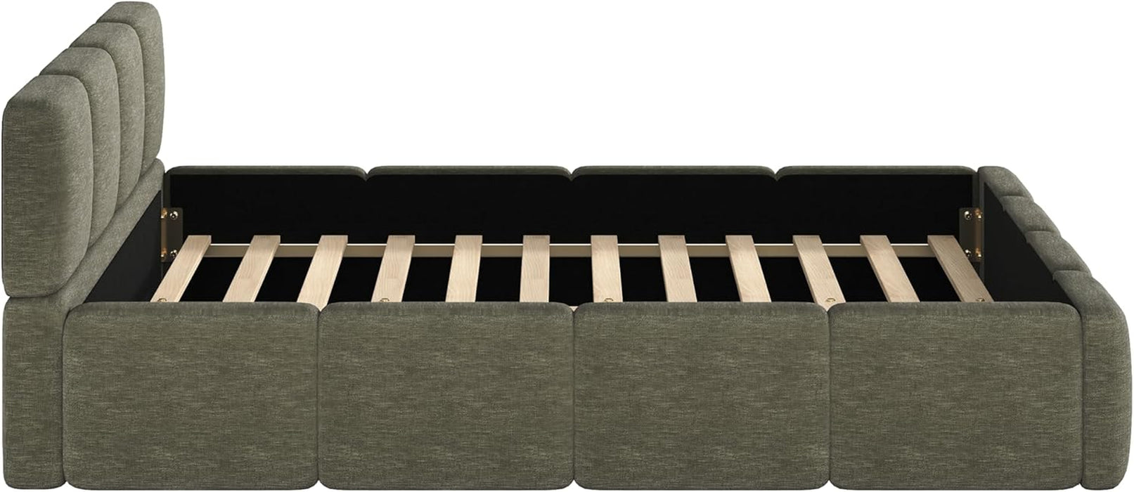 Queen Size Boucle Platform Bed with Thick Headboard and Footboard, Block Style Upholstery Grounded Bed Frame, Green