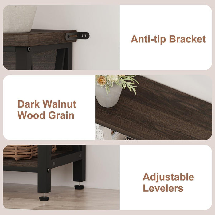 Small Bookshelf, 3 Shelf Bookcase for Living Room, Low Short Bookshelf, Industrial Wood Book Shelf and Rustic Book Case for Small Space, Home Office (Dark Walnut)