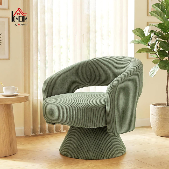 Green Corduroy 360 Degree Swivel Armchair Cushioned