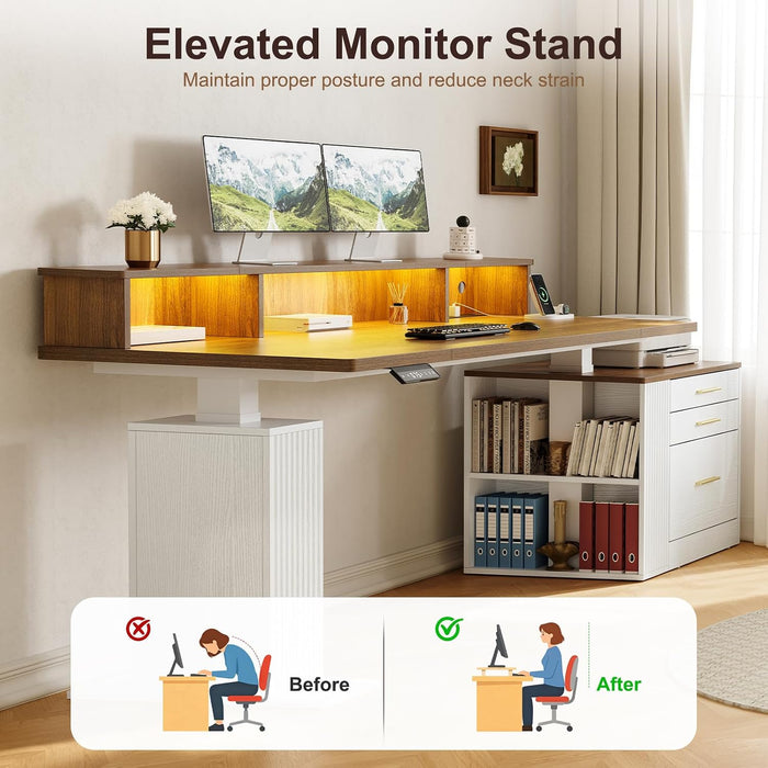 Electric Standing Desk with Drawers - 70" Adjustable Computer Desk