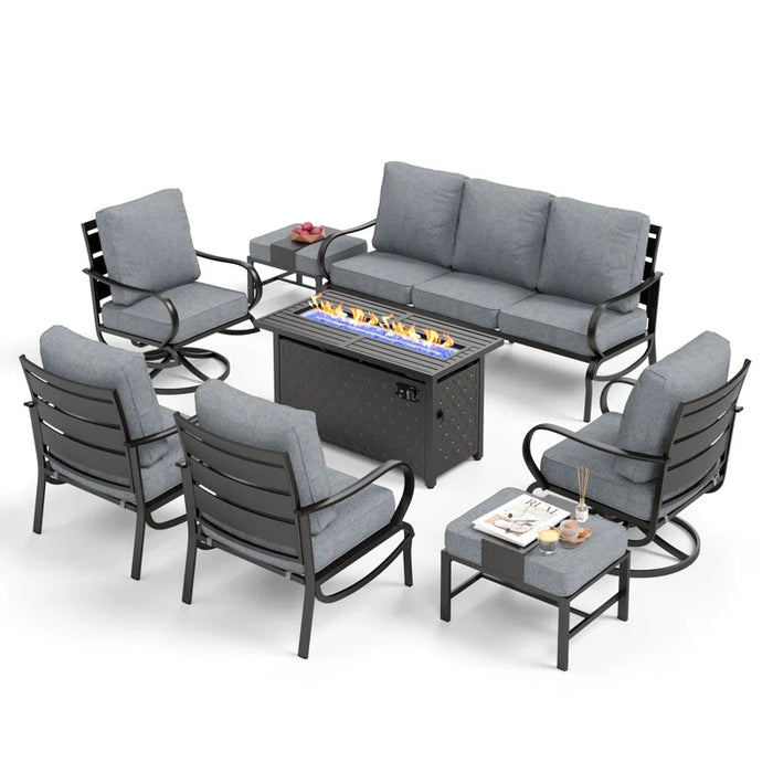 Tapasi 9 - Person Patio Conversation Set with Swivel Lounge Chairs & Optional Firepit Table