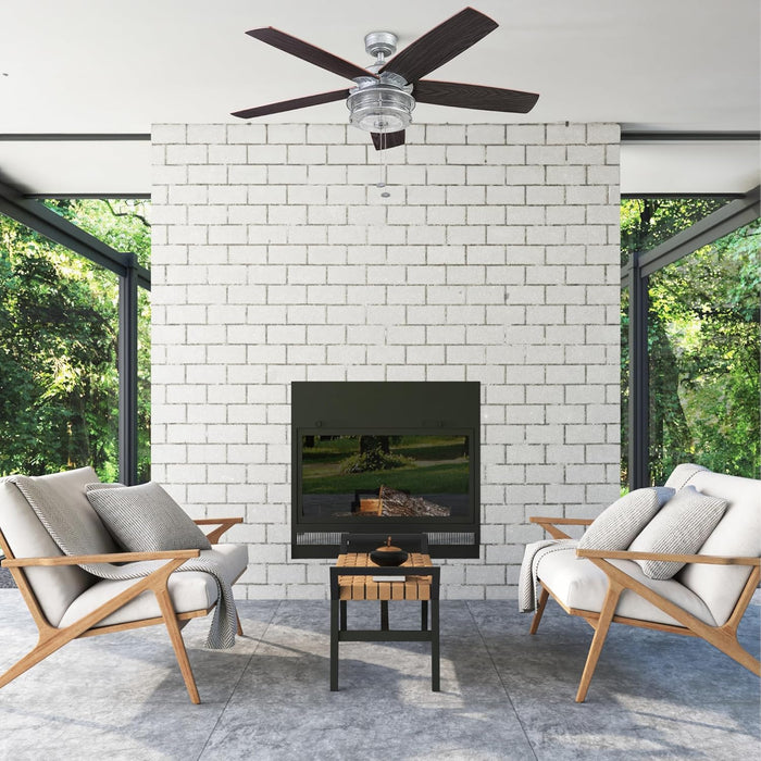 Ceiling Fans Foxhaven Farmhouse 52 Inch Ceiling Fan with Light, Outdoor Fan/Indoor Dual-Mount LED Ceiling Fan, 5 Blades, Ebony and Silver Oak Blade Finish Options, Galvanized (51631-01)