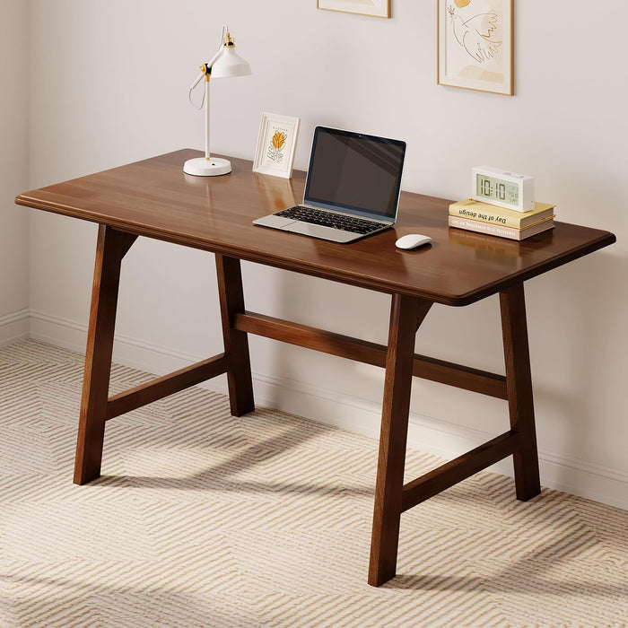 Solid Wood Writing Table - 48" W Minimalist PC Computer Desk, Walnut