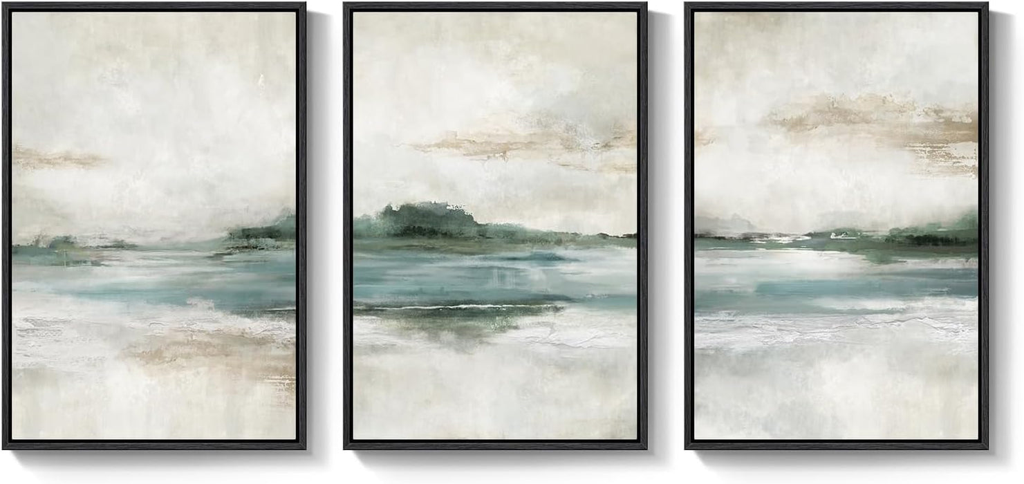 Framed Nature Landscape Canvas Triptych 24x36 Inches