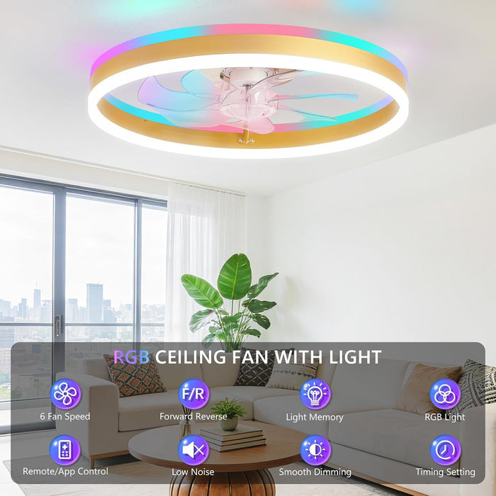 Modern Brushed Gold Flushmount Remotecontrol Ceiling Fan