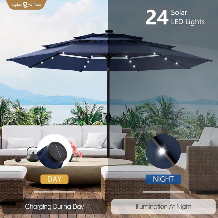 10Ft Patio Umbrellas 3-Tier Outdoor Umbrellas with 24 LED Lights, Navy |  Outdoor Patio Umbrellas, Market Table Umbrella with Adjustable Tilt for Pool Garden Backyard