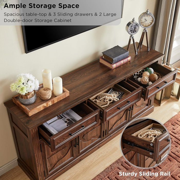 66" Farmhouse Buffet Cabinet with Storage, Sideboard Credenza, Carved Cloud-Inspired Doors, 3 Drawers & Adjustable Shelves, Coffee Bar Cabinet, Dark Brown