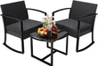 3 Pieces Outdoor Furniture Set Patio Bistro Rocking Chairs with Glass Coffee Table for Pool Beach Backyard Balcony Porch Deck Garden, Black