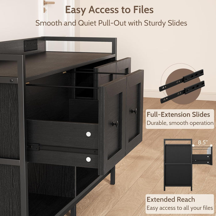 Black 43Inch Engineered Filing Cabinet With Outlet