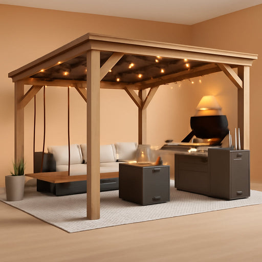 10x12 Cedar Gazebo Gray Weatherproof Sloped Roofing