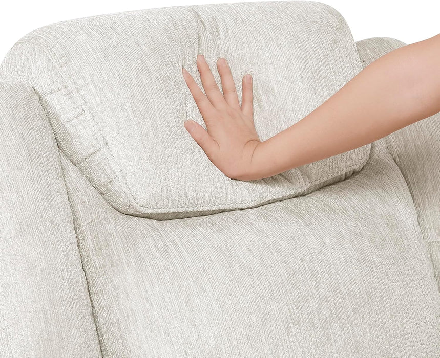 Mnul Reclining Sof for Living Room, Chenille Upholstery Double Recliner Couch Sof, Home Theter Seting, Wll Hugger, Pdded Hedrest, Required ssembly, Two-Tone Beige