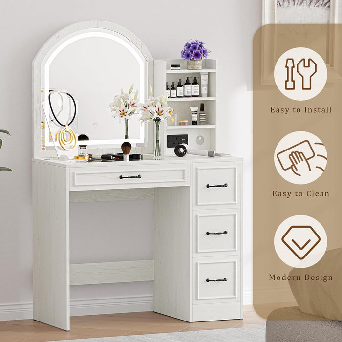 Antiquewhite Vanity Desk With LED Illuminated Mirror
