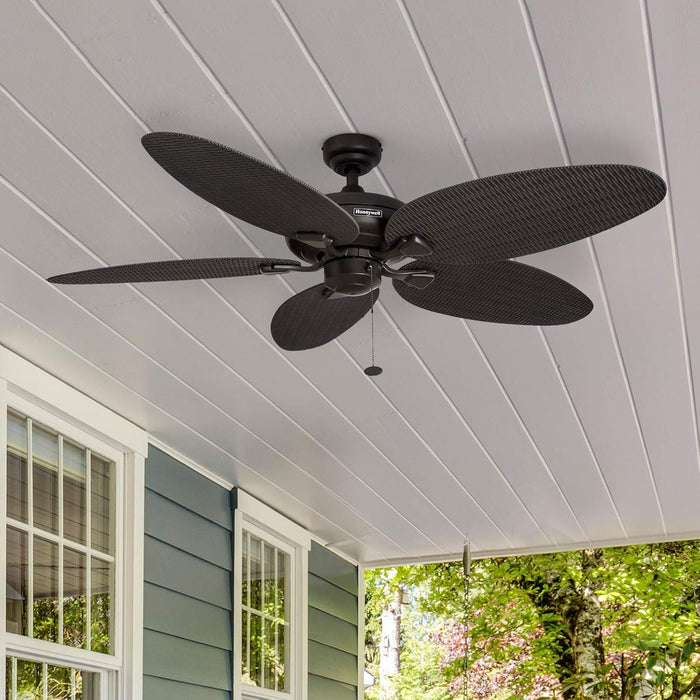 Ceiling Fans Duval 52 Inch Ceiling Fan, Quick 2 Hang Indoor/Outdoor Ceiling Fan with Pull Chain, Tri-Mount 5 Blade Tropical Design, ETL Damp Rated, Bronze (50201-01)