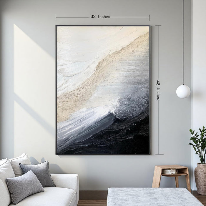 Handcrafted Monochrome Wall Art 32x48 Coastal Framed