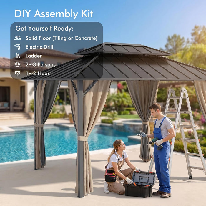 10X12Ft Hardtop Outdoor Gazebo Curtain Netting SandBeige