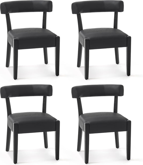Black Dining Chairs Set of 4, Modern Faux Leather Kitchen & Dining Room Chairs, Upholstered Wooden Mid Century Dining Chairs Low Back