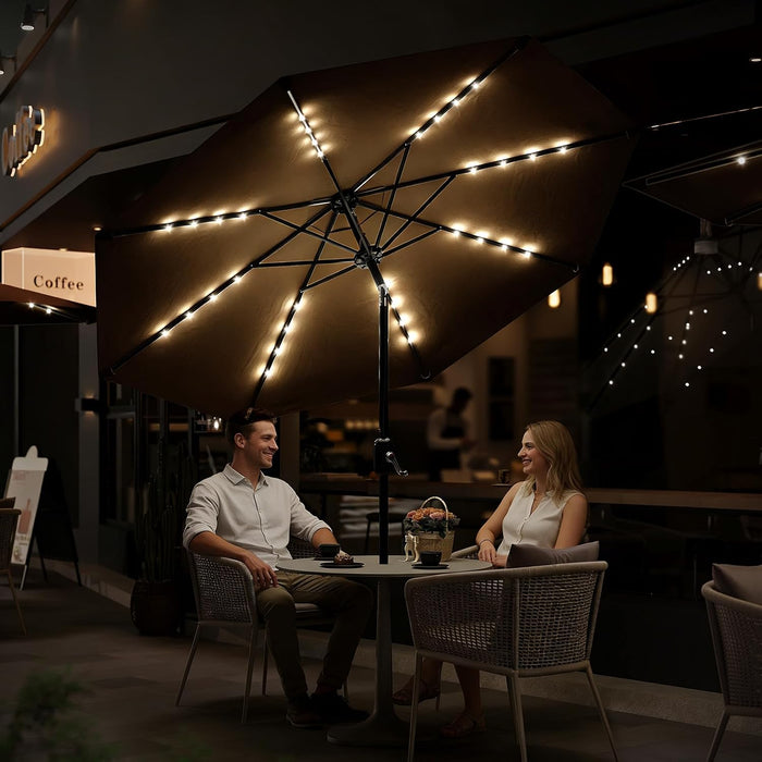 Patio Umbrella with Solar Lights, Outdoor Table Umbrella with 8 Durable Ribs, Tilt & Crank Mechanism, Waterproof & UV Protection for Garden, Backyard, Poolside,