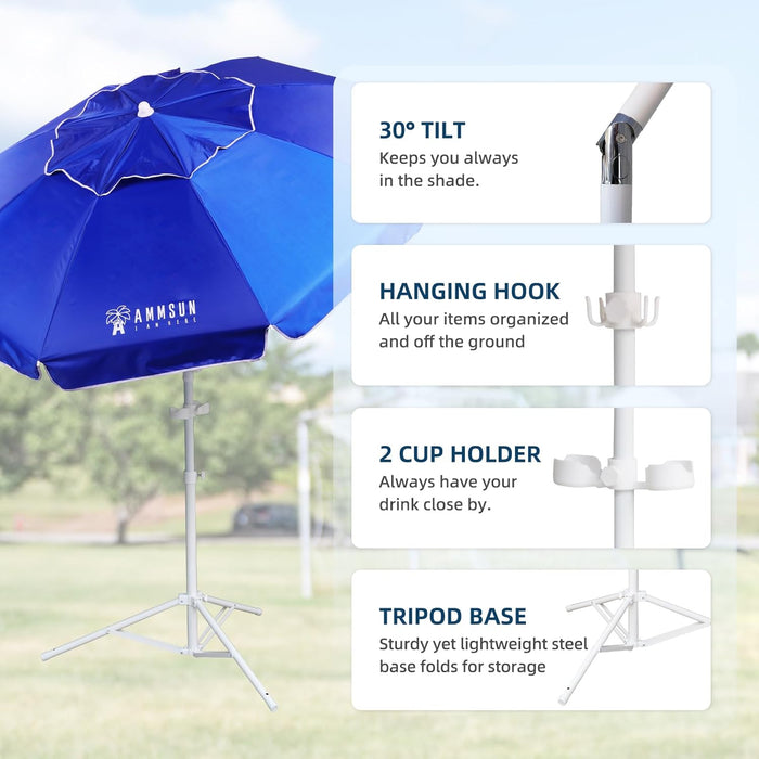 Portable Umbrella with Stand, 6.5Ft Sun Shade Umbrella with Stand, Premium Lightweight Standing Umbrella for Sporting Games, Instant Sun Protection Patio Umbrella, Easy to Carry, Blue