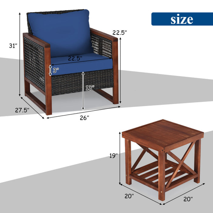 3 Pieces Acacia Wood Patio Furniture Set with Coffee Table