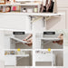 Small Vanity Desk with Mirror and Lights, Makeup Vanity with Charging Station, Compact Dressing Table Set with Storage Chair, Drawer and Shelves for Bedroom, White