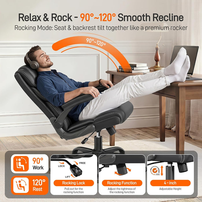 Office Chair, Executive Mid-Back Computer Desk Chair with Flip-Up Armrests