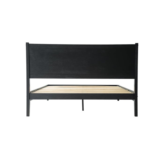King Size Bed Frame, Solid Wood Platform Bed with Headboard & Footboard, 12 Sturdy Slatted, Central Metal Legs, Easy Assembly, Anti-Slip & Noise-Free, No Box Spring Needed, Ebony Oak Finish ORK-35