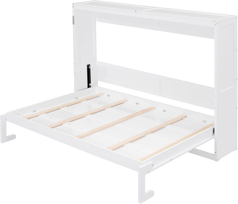 Modern Farmhouse Solid Wood Murphy Bed Chest/Space Saving/Wood Slat Support/Queen,White