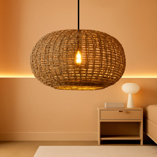19.7In Rattan Light Coastal Pendant Lights Brown Wicker Chandelier