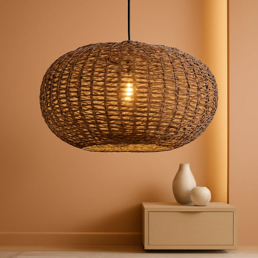 19.7In Rattan Light Coastal Pendant Lights Brown Wicker Chandelier