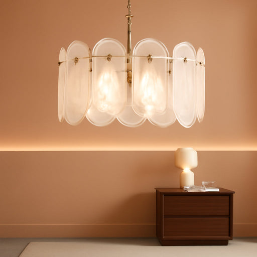 Modern Gold Chandelier, 18.3’’ Luxury Glass Chandelier for Dining Room Clound Glass 3-Light Drum Pendant Light Fixture for Bedroom Kitchen Island Entryway