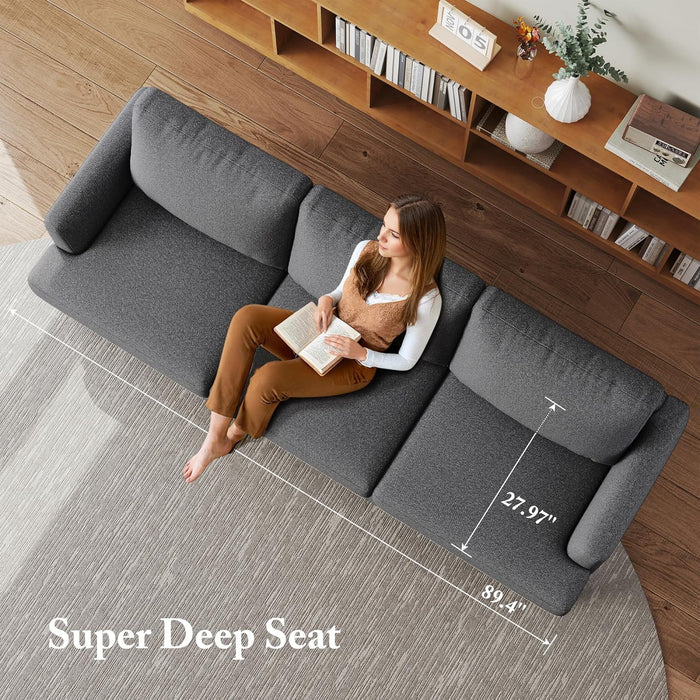 89 Inch ThreeSeater Upholstered Sofa DarkGrey LivingRoom