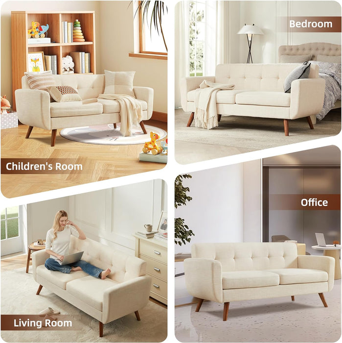 Modern Beige Loveseat with Ottoman