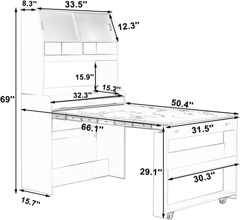 Sideboard Buffet Cabinet with Foldable Dining Table, Multifunctional Cupboard with Storage Shelf and Hooks, for Small Places,Studio, Apartment