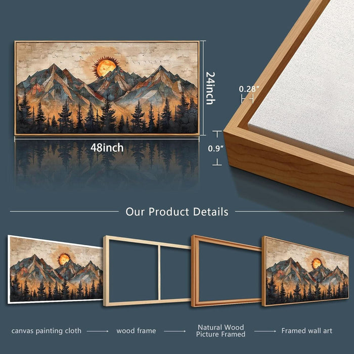 Boho Wall Art for Living Room Large Canvas Wall Decor for Bedroom Office Decorations Abstract Wall Paintings Mountain Landscape Pictures Modern Home Mural Artwork Wood Framed 24X48 In