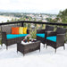 8 Pieces Patio Rattan Conversation Set with Tempered Glass Coffee Table & Thick Cushion, Wicker Set for Garden, Lawn, Poolside and Backyard