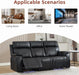 Power Recliner Sofa Set with Flip Middle Backrest, Living Room Furniture Sets, Leather 3 Seater Reclining Sofa Couch with Ambient Lighting, Cup Holders, Side Pocket for Living Room, Black