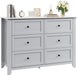 Grey 6 Drawer Dresser for Bedroom, Large Dresser with Deep Drawers & Metal Knobs, Modern Wooden Chests of Drawers for Entryway, Hallway